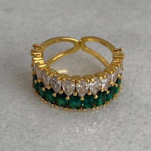 Gold Green Crystal Chunky Ring - Picture 4 of 4